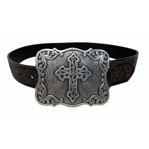 Nocona Western Leather Belt w / Silver Embossed Cross Buckle Women's S N3483802